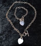 Matching Italian silver necklace & bracelets with heart shape pendants