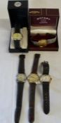 Rolled gold gents wristwatch marked "Non Magnetic Shockproof" on leather strap & 4 others:- Rotary