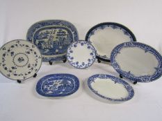 Collection of Blue and White serving plates to include Leighton Pottery 'Solent' meat plate, large