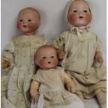 3 Armand Marseille Dream Baby bisque socket head dolls:-  "AM 351 / 7K" with sleeping eyes, open
