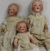 3 Armand Marseille Dream Baby bisque socket head dolls:-  "AM 351 / 7K" with sleeping eyes, open