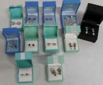 11 sets of costume jewellery earrings including Kirks Folly, five pairs marked 925
