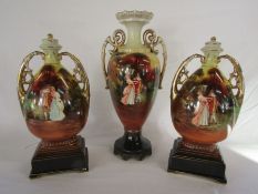 Large 20th century Continental 3 piece garniture - large vase approx. H.  49.5cm side garnitures