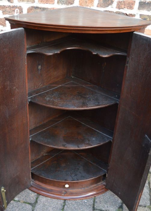 Georgian bow fronted corner cupboard in mahogany H 99cm W 64cm - Image 2 of 2