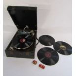 Portable 1930s Ridgmount gramophone with records