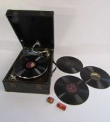 Portable 1930s Ridgmount gramophone with records