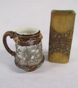 Majolica tankard (missing lid) and Louis Hudson Textured slab vase circa 1970