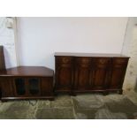 Mahogany veneered regency style sideboard approx. 153cm x 43.5cm x 8.5cm and television cabinet