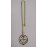 9ct gold pendant with turquoise stone (possibly missing 4 smaller ones) and a German K&L chain (gold