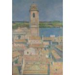 Donald Plenderleith 'Arles' oil on board approx. 88cm x 62.5cm (includes frame)