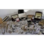 Large selection of costume jewellery & Meridian automatic 20 jewels skeleton wristwatch in case