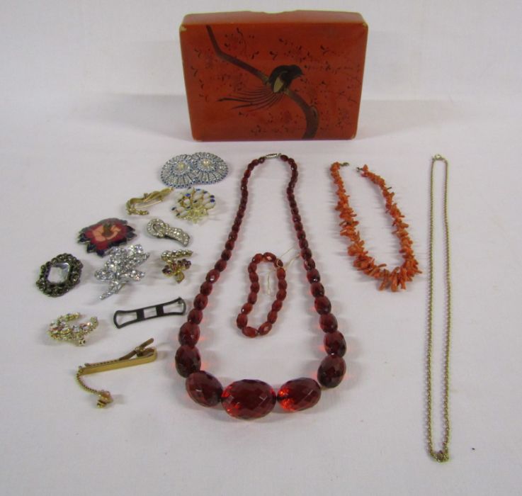 Collection of costume jewellery and box to include black mourning style pendant with pearl approx. - Image 14 of 17