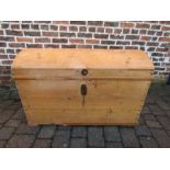Large dome topped pine trunk with iron furniture approx. 115cm x 60cm x 75cm