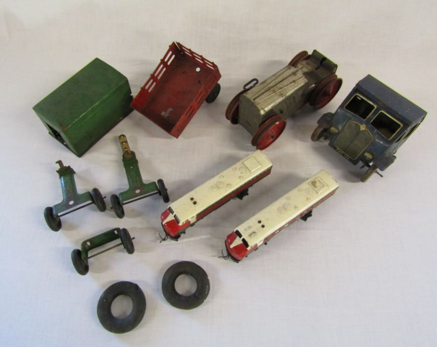 Louis Marx & Co wind up tin tractor - Mettoy Dunlop Fort tin truck with figure - Triang trains R55/ - Image 2 of 18