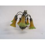 Art Nouveau style chandelier ceiling light with buttermilk green shades