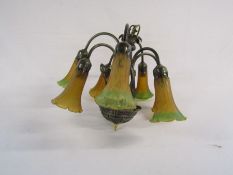 Art Nouveau style chandelier ceiling light with buttermilk green shades