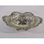 Silver decorative shaped and pierced sweet meat basket dish on ball feet, approx. 20.9cm
