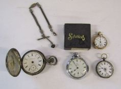 4 pockets watches and fob chain to include, Columbus Watch Co., Services, Elgin U.S.A and ladies