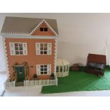 Dolls house with furniture approx. 62.5cm x 42cm x 48cm, greenhouse and conservatory, figures and