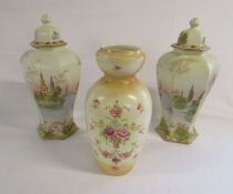 Crown Devon 'Windsor' Vase approx. H 30.5cm and a pair of 'Watteu' Bourne & Leigh lidded vases (