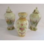 Crown Devon 'Windsor' Vase approx. H 30.5cm and a pair of 'Watteu' Bourne & Leigh lidded vases (
