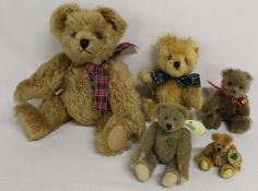 3 Clemens jointed mohair teddy bears 30cm, 18cm & 15cm and 2 Martin Sonneberg ltd ed bears 387/999