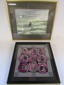'Spitfire 11A' picture by local Mablethorpe artist Ray Chapman pre 1995 and a 'Tudor Rose' wool
