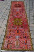 Washed red ground full pile Persian heriz runner carpet 283cm by 75cm