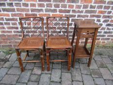 2 x Wicker and Bamboo chairs and oak plant stand