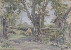 Framed watercolour / charcoal signed Lilian Clark Goodchild 1955, depicting cottage scene approx.