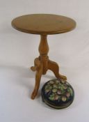 Pine Wine table approx. H 59.5cm - W 46cm & embroidered footstool approx. W 28cm - H 11cm