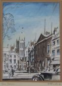 Framed colour wash pen and ink drawing of Ripon Yorkshire signed ** Rooke 1941 49 cm x 60 cm (size