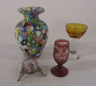 Millefiori glass vase H 13 cm, penny lick, marble and cranberry glass