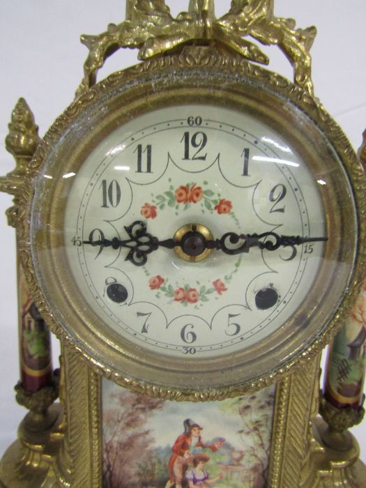 20th century French style gilt metal and porcelain clock garniture - the clock having German - Image 5 of 10