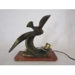 Art Deco spelter seagull lamp with marble base approx. 21.5cm x 24cm x 15.5cm