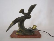 Art Deco spelter seagull lamp with marble base approx. 21.5cm x 24cm x 15.5cm