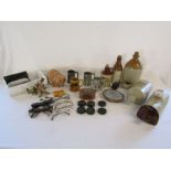 Collection of items to include stoneware bottles, glasses, Bindi bird ornament, a large print