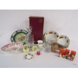 Collection of items to include Wedgwood decanter, Yorkshire tea teddy ornaments, Wedgwood, Royal