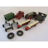 Louis Marx & Co wind up tin tractor - Mettoy Dunlop Fort tin truck with figure - Triang trains R55/