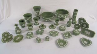 Large collection of Wedgwood green Jasper Ware