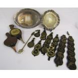 Selection of brassware including horse brasses & bellows, and EPNS (plate stands for display only)