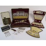Cox Co Ltd canteen of cutlery, fish cutlery set, cake set, 'Preskase' Knives and 4 silver plated