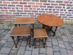 Oak drop leaf side table and an Oak nest of tables