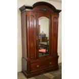 Victorian mahogany wardrobe with mirror door Ht218cm L123cm D44cm