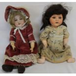 2 Armand Marseille bisque socket head dolls marked "A 3 M" on straight limb composition body with