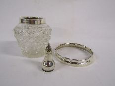 Small collection of silver to include glass jar with silver trim Birmingham William Hutton & Sons