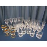 Large collection of crystal and cut glass glasses, including bubble bottom short tumblers, and