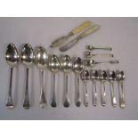 Collection of silver spoons and 2 knives - total weight (excluding knives) 12.98ozt