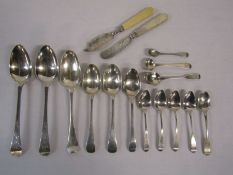 Collection of silver spoons and 2 knives - total weight (excluding knives) 12.98ozt