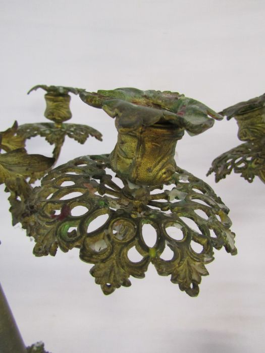 Pair of heavy gilded metallic ornate 5 branch candelabra - all parts unscrew - approx. Ht 25" - Image 3 of 5